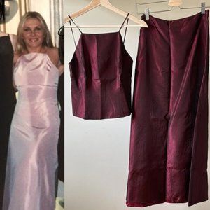 Vintage Vera Wang high neck taffeta Y2K two piece pleated maxi formal gown dress